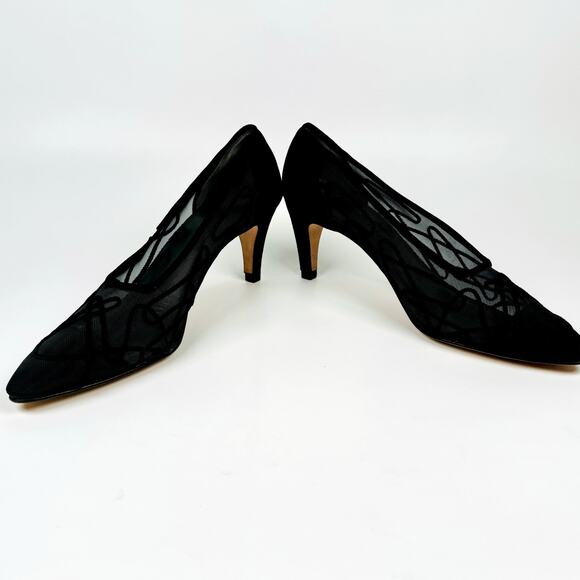 Vintage Paloma Mesh Classic Black High Heel Stylish Party Pumps Size 9.5AA - Picture 3 of 10